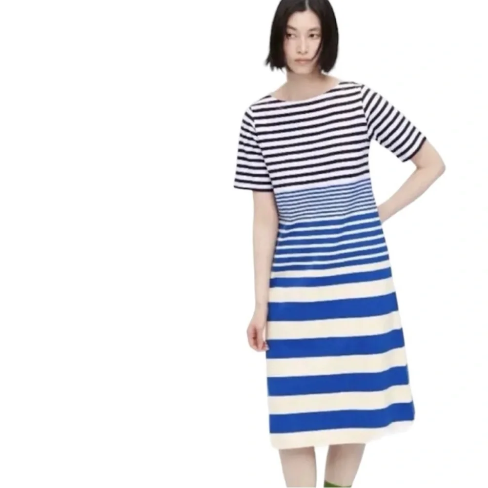 Uniqlo x Marni Blue Stripe Cotton Short Sleeve Midi Dress Size Large - Picture 4 of 11